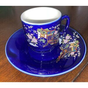 Vintage (12) Piece Cobalt Blue Rickshaw Cup & Saucer Set Japan Demitasse